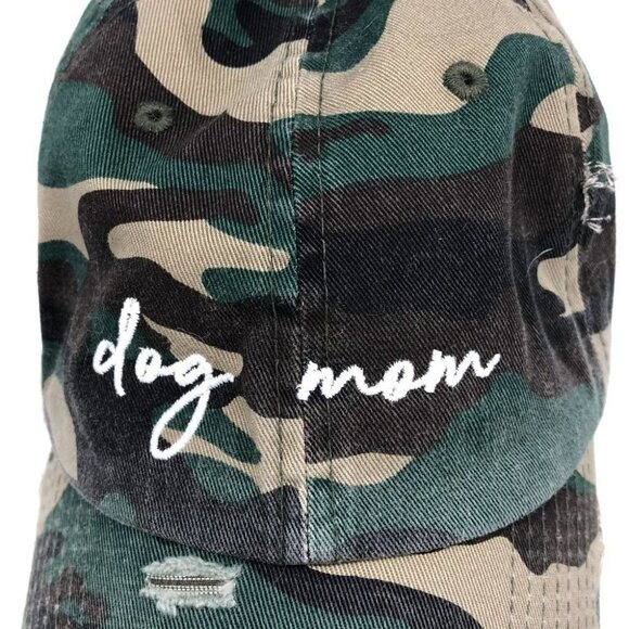 NWOT Green Kbethos Vintage  Distressed "Dog Mom" Camo Baseball Cap - Picture 6 of 10